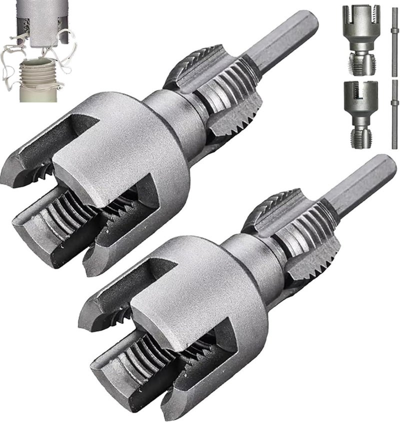 EASELR أداة خيوط الأنابيب الداخلية والخارجية المتكاملة 2PCS مع قوالب 1/2'' و 3/4''، مجموعة خيوط أنابيب PVC متوافقة مع المثقاب الكهربائي 2 في 1، أداة قطع خيوط الأنابيب ذات الوظيفة المزدوجة - Image 1